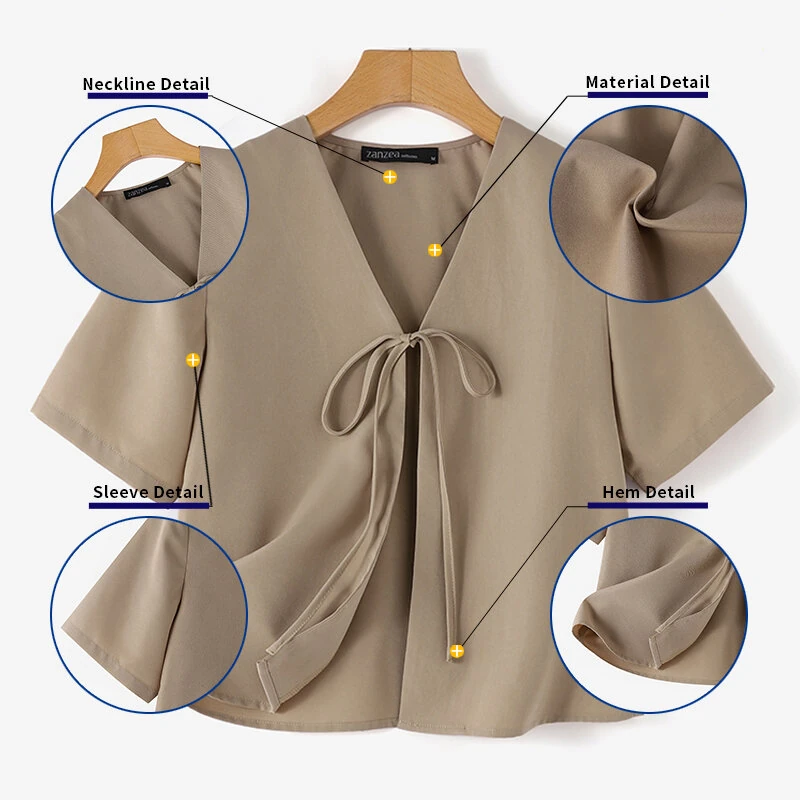 (image for)  Daily Short Suit Jacket with Tie Front Collar, Short Sleeves Cotton Linen Blend Women's Blazer