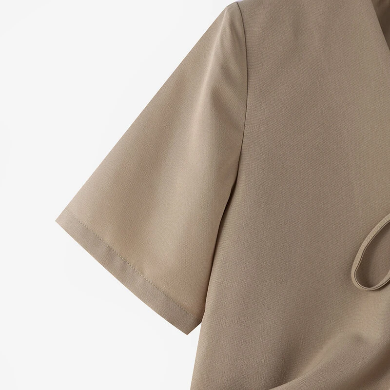 (image for)  Daily Short Suit Jacket with Tie Front Collar, Short Sleeves Cotton Linen Blend Women's Blazer