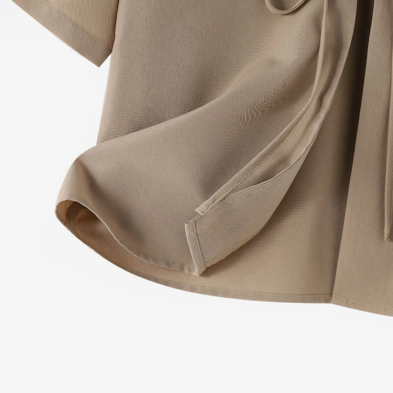 (image for)  Daily Short Suit Jacket with Tie Front Collar, Short Sleeves Cotton Linen Blend Women's Blazer