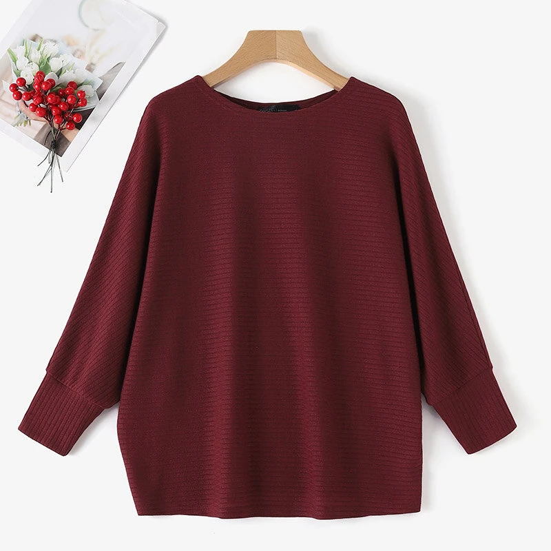 (image for)  Daily Style Women Knitted Long Sleeve Crew Neck T-shirt Casual Solid Loose Work Tops