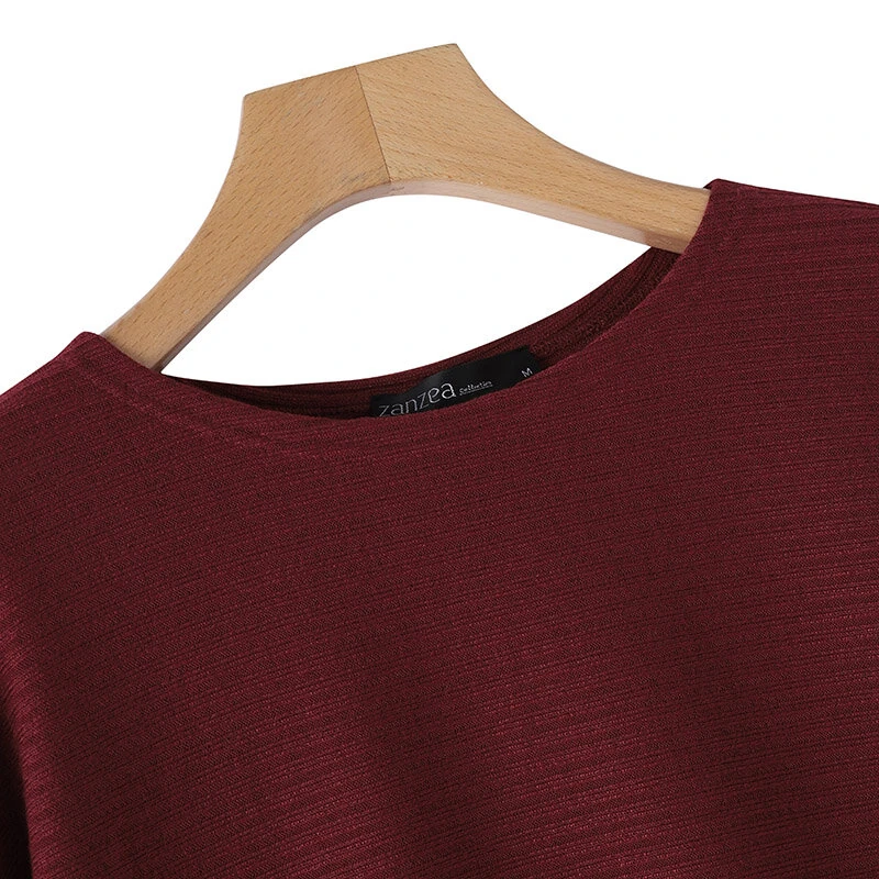(image for)  Daily Style Women Knitted Long Sleeve Crew Neck T-shirt Casual Solid Loose Work Tops