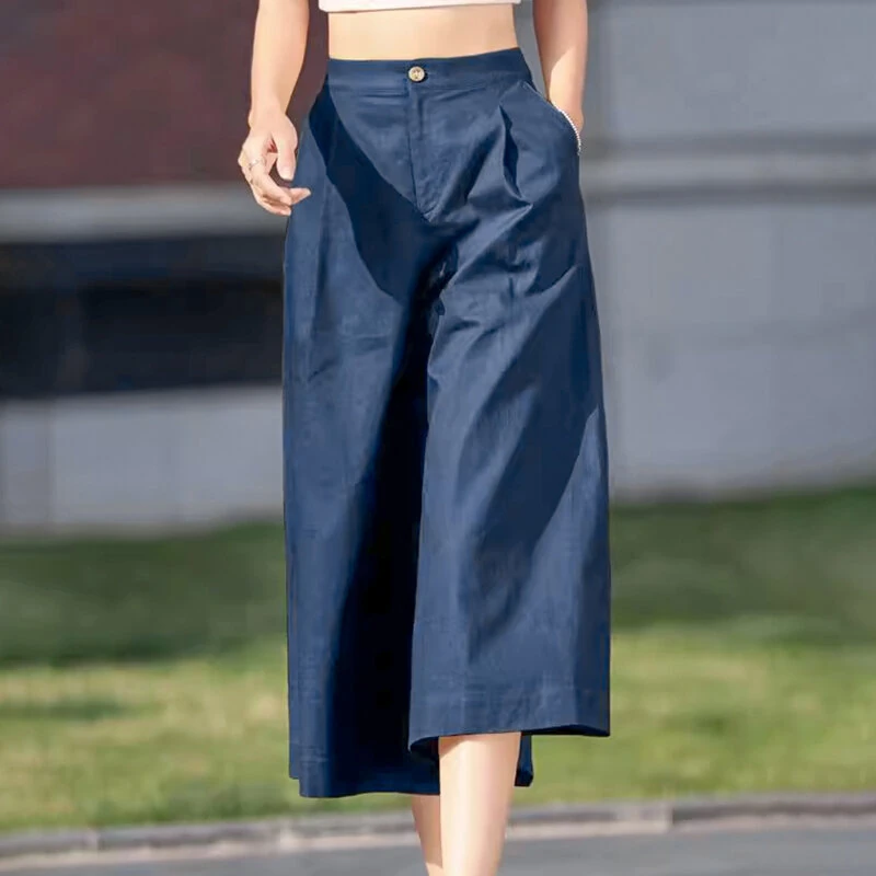 (image for)  Daily Style Womens Crop Long Pants High Waisted Casual Loose Wide Leg Trousers