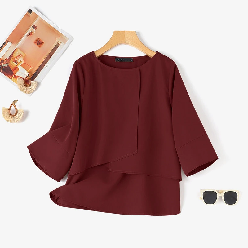 (image for)  Elegant Style Women's Blouse Round Neck Half Sleeve Double Layer Casual Shirt Fashion Pullover Top