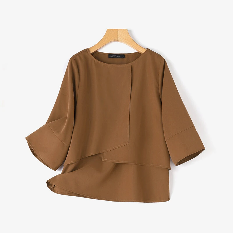 (image for)  Elegant Style Women's Blouse Round Neck Half Sleeve Double Layer Casual Shirt Fashion Pullover Top