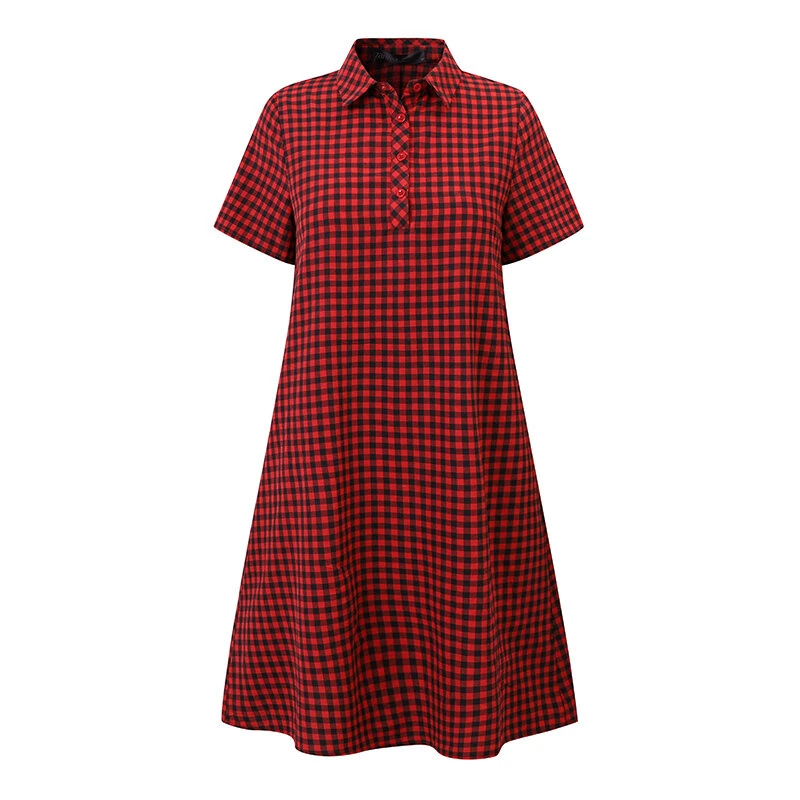 (image for)  Elegant Style Women's Dresses Daily Short Sleeve Lapel Plaid Loose Midi Shirt Dress
