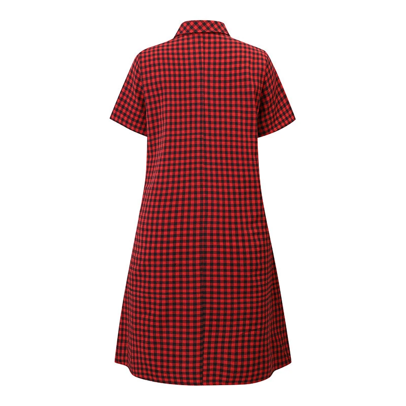 (image for)  Elegant Style Women's Dresses Daily Short Sleeve Lapel Plaid Loose Midi Shirt Dress