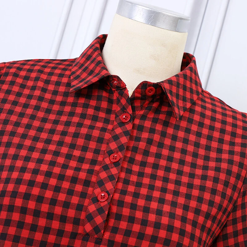 (image for)  Elegant Style Women's Dresses Daily Short Sleeve Lapel Plaid Loose Midi Shirt Dress