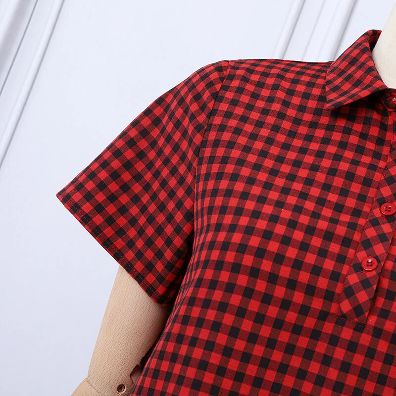 (image for)  Elegant Style Women's Dresses Daily Short Sleeve Lapel Plaid Loose Midi Shirt Dress