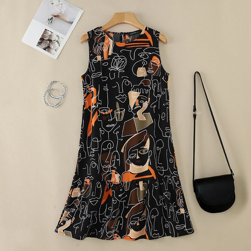 (image for)  Elegant Style Women's Dresses Sleeveless Round Neck Printed A-Line Mermaid Dress