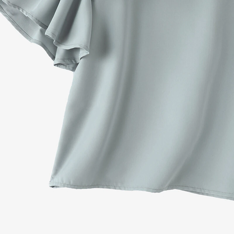 (image for)  Elegant Style Womens Shirts Blouses Ladylike Crew Neck Ruffled Sleeves Tops Side Bowknot Solid Blouses
