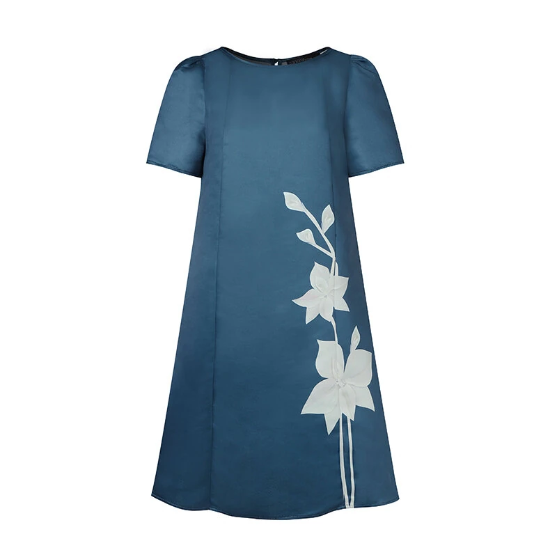 (image for)  Flowers Print Womens Elegant Party Wedding Satin A-Line Dress Floal Print Dresses