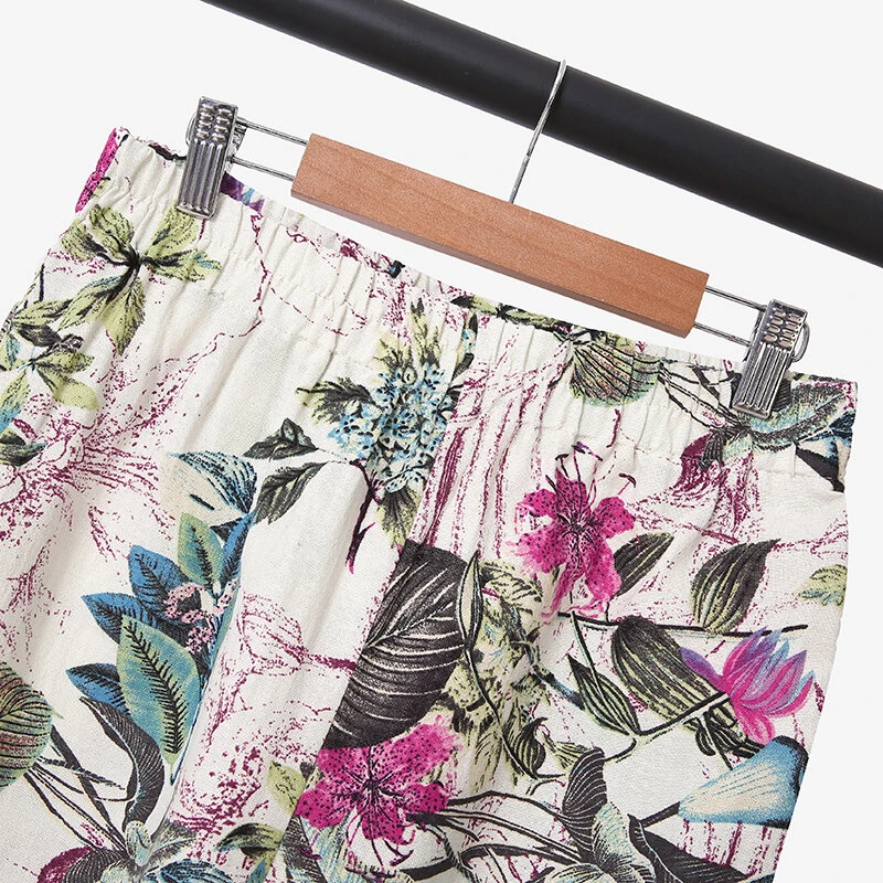 (image for)  Plus Size Women Casual Floral Print Cotton Pantsuits, Vintage Printed Short Sleeve T-shirt & Wide Leg Pants Outfits, Women's Clothing Two-Piece Set S-5XL