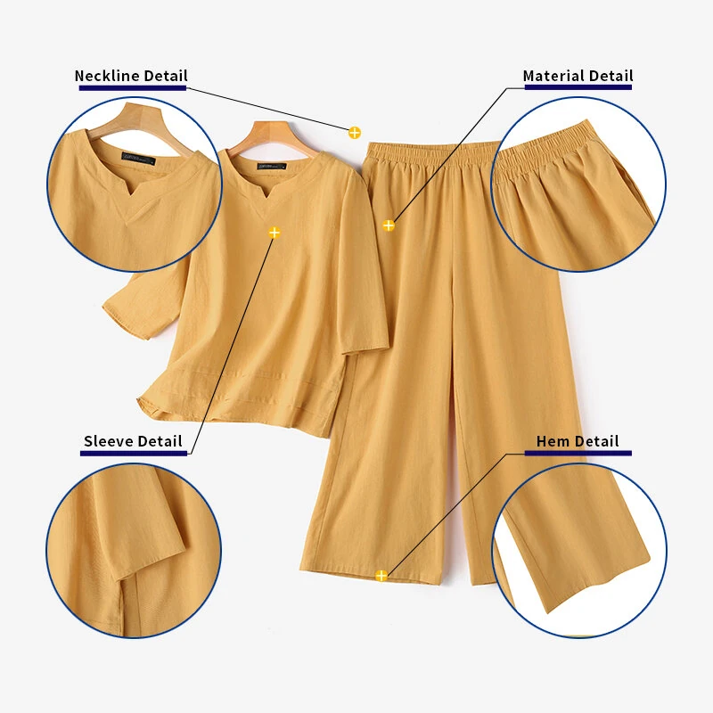 (image for)  Plus Size Women Casual Solid Two-Piece Set, Notched Neck 3/4 Sleeve Layered Hem Top & Wide Leg Pants, Women's Plus Size Clothing