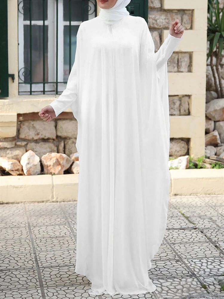 (image for)  Plus Size Women Chiffon Kaftan Tunic Two-Piece Detachable Outside Bat Long Sleeve Maxi Dress