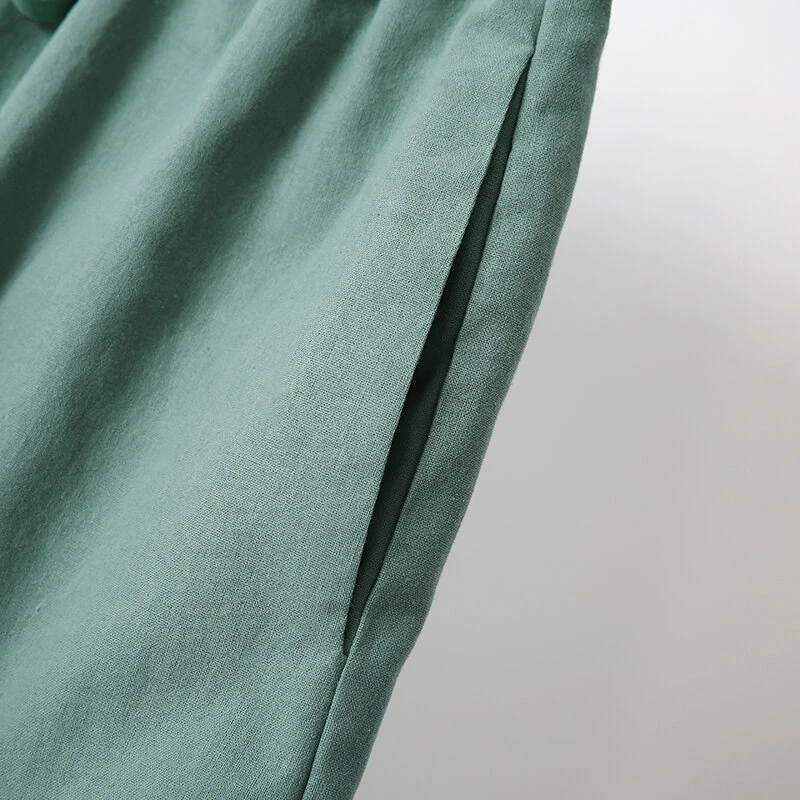 (image for)  Plus Size Women Cotton Linen Two Set Solid Elastic Waist Pocket Short Sleeve Blouses and Short Casual Summer Two-Piece Set