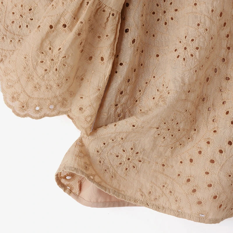 (image for)  Plus Size Women Floral Lace Splicing Crew Neck Blouse, Elegant 3/4 Loose Petal Sleeve Blouse For Spring & Summer, Women's Clothing S-5XL