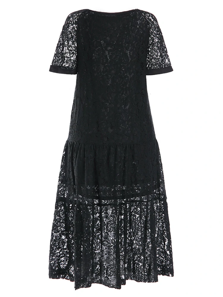 (image for)  Plus Size Women Lace Long Dress Cold Shoulder Long Lace Croceht Hollow Out Bohemian Maxi Dress For Women