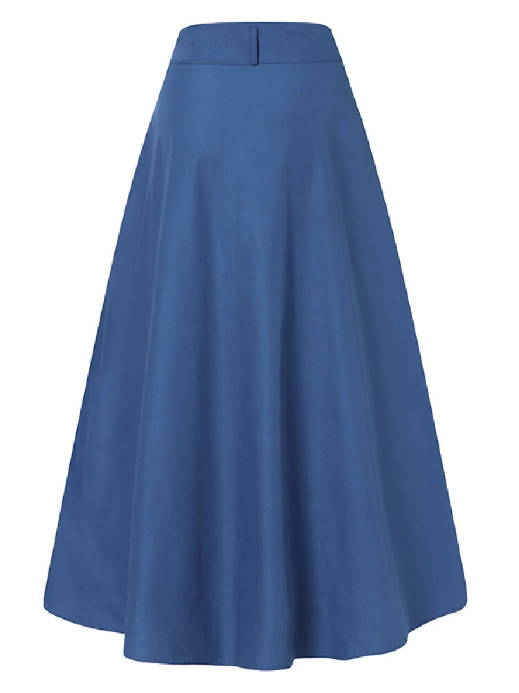 (image for)  Plus Size Women Long Skirts, Summer Button Down Dress, Solid Color Loose Casual High Waist Long Skirt With Pocket