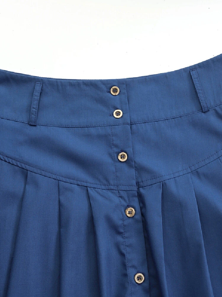 (image for)  Plus Size Women Long Skirts, Summer Button Down Dress, Solid Color Loose Casual High Waist Long Skirt With Pocket
