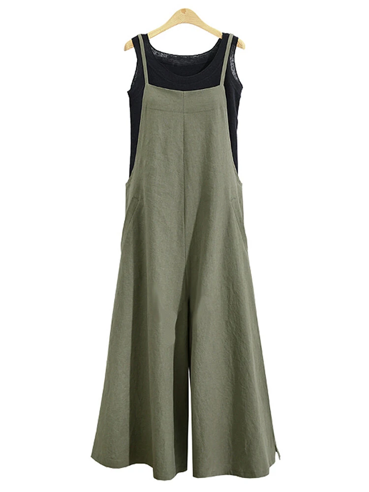 (image for)  Plus Size Women Overalls Bib Pants Loose Pockets Jumpsuit