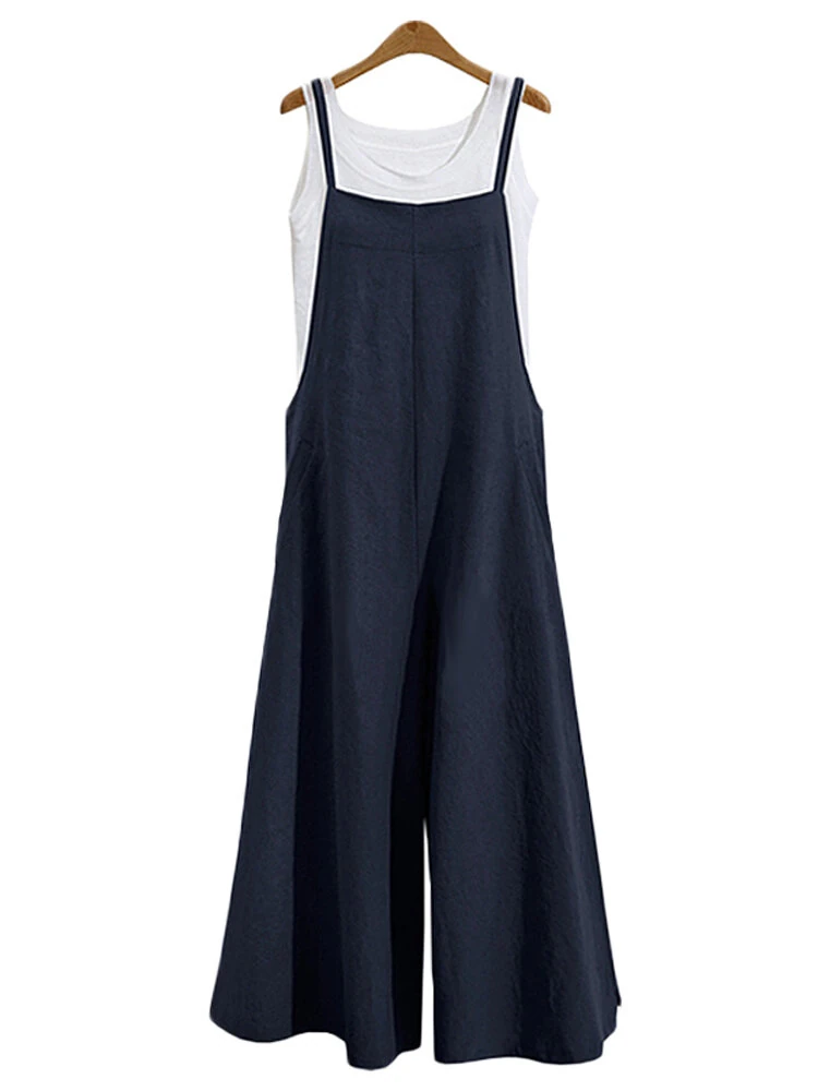 (image for)  Plus Size Women Overalls Bib Pants Loose Pockets Jumpsuit
