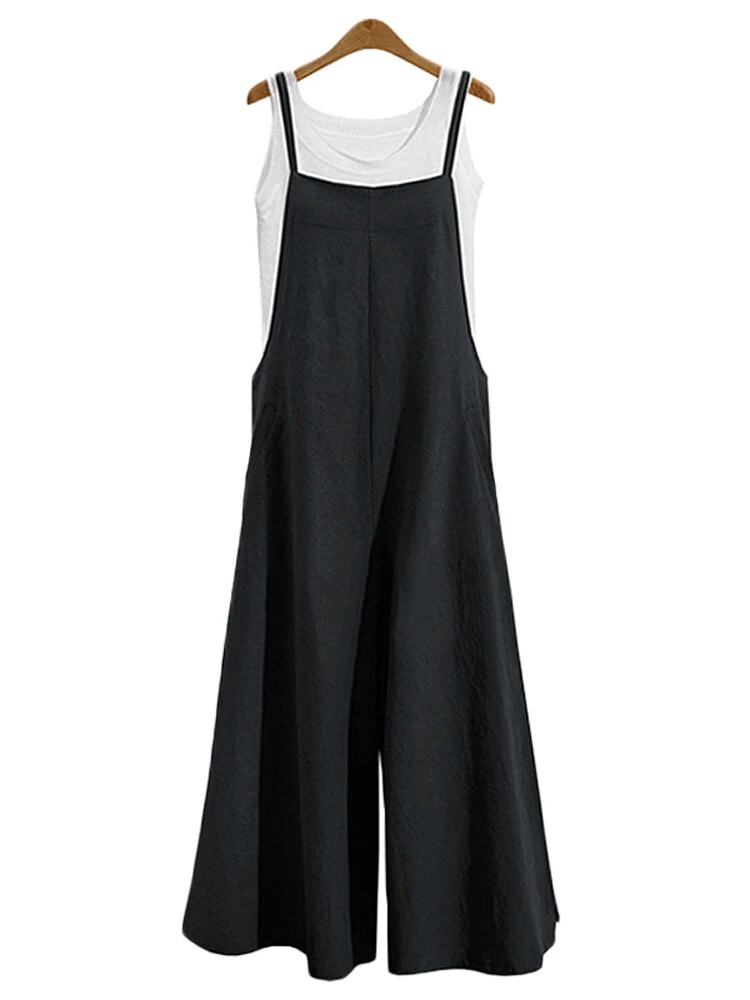 (image for)  Plus Size Women Overalls Bib Pants Loose Pockets Jumpsuit