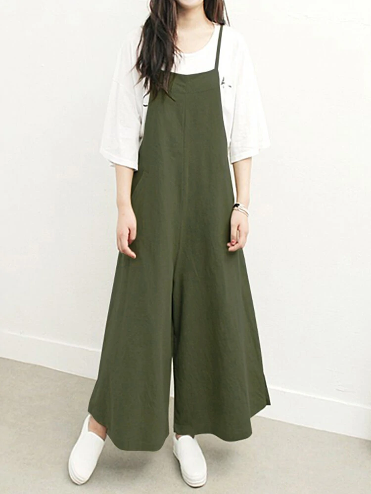 (image for)  Plus Size Women Overalls Bib Pants Loose Pockets Jumpsuit