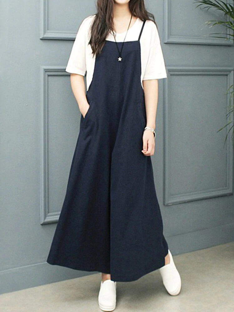 (image for)  Plus Size Women Overalls Bib Pants Loose Pockets Jumpsuit