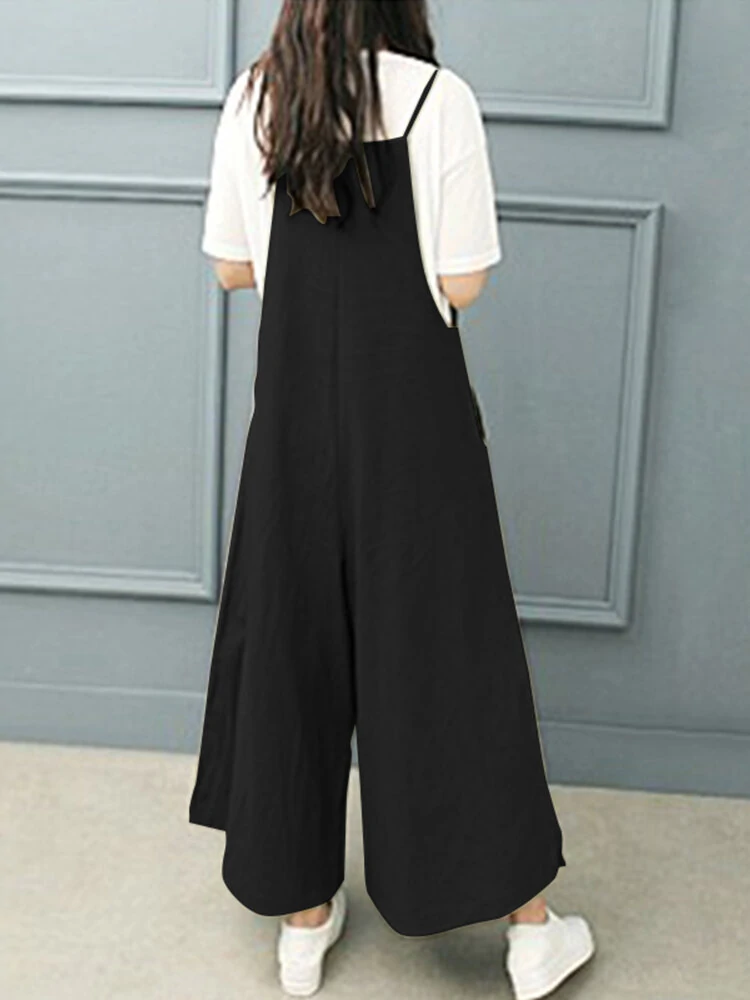 (image for)  Plus Size Women Overalls Bib Pants Loose Pockets Jumpsuit