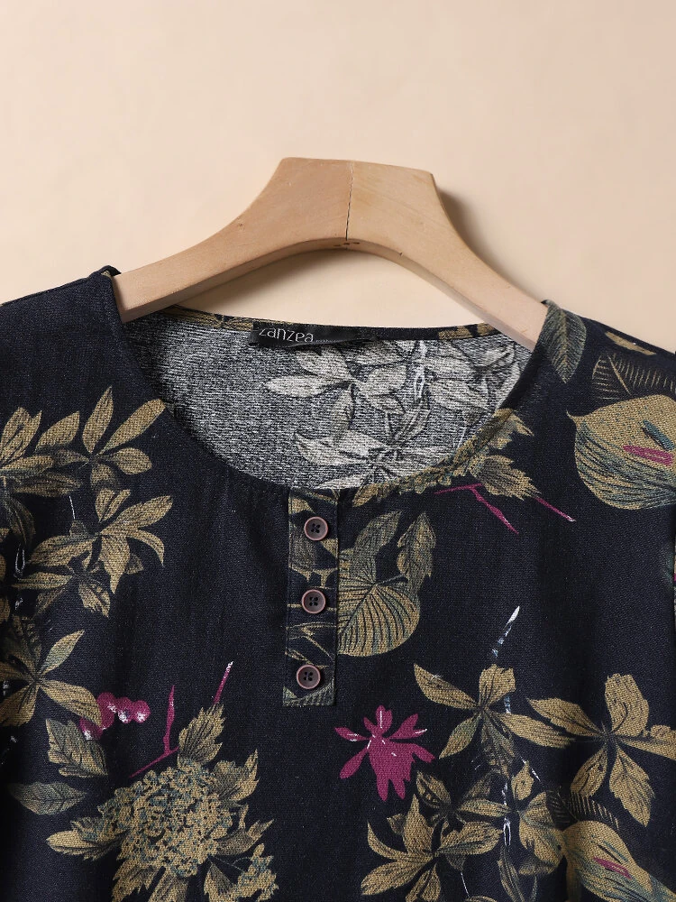 (image for)  Plus Size Women's Shirt Cotton Linen Printed Casual Short Sleeve O Neck Loose Blouse Summer Daily Top for Women