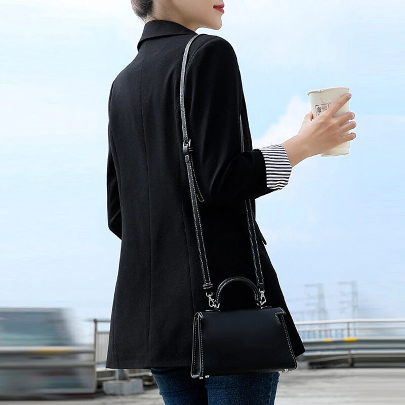 (image for)  Plus Size Women's Stripe Panel Long Sleeve Button Front Lapel Blazer with No Pockets
