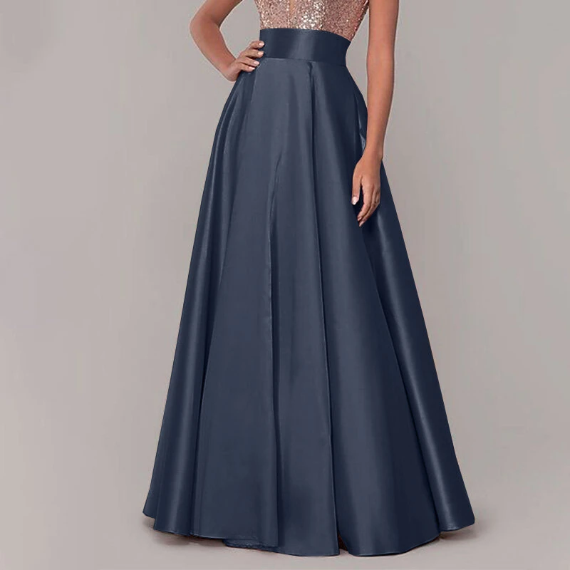 (image for)  Stylish Women High Waist A-line Long Skirts Summer OL Work Skirt Jupe Female Solid Party Maxi Skirts Faldas Saia