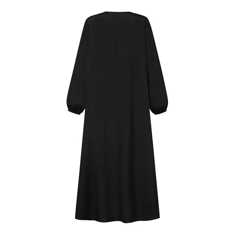 (image for)  Women Abaya Casual Maxi A-Line Sundress Kaftans Lantern Sleeve O-Neck Plain Dress