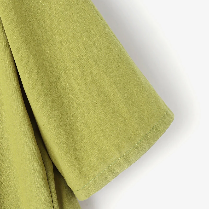 (image for)  Women Button Summer O-Neck 3/4 Sleeve Solid Blouses Casual Cotton Linen Shirts for Women Loose Fit