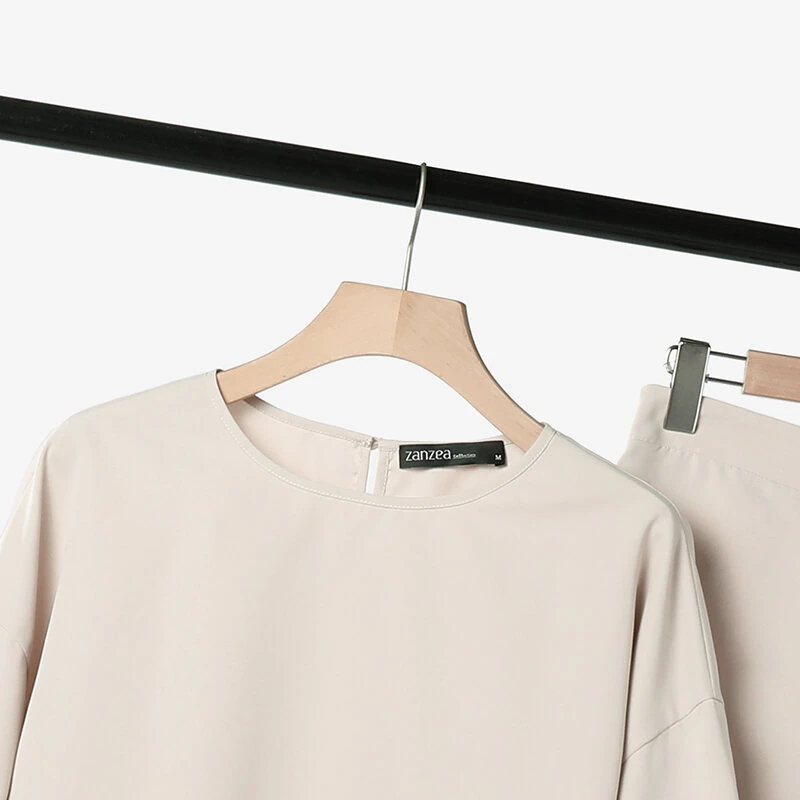 (image for)  Women Casual Solid Top Pant Sets Spring Summer Puff Sleeve Top Wide Leg Trouser 2pcs Outfits Daily 2 Pieces Womens Suits 5XL Autumn