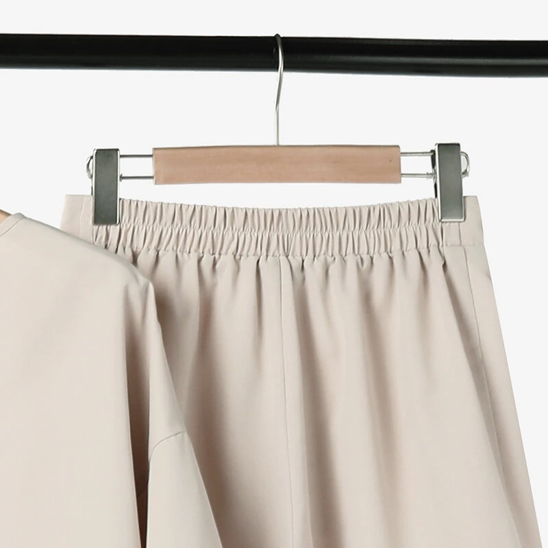 (image for)  Women Casual Solid Top Pant Sets Spring Summer Puff Sleeve Top Wide Leg Trouser 2pcs Outfits Daily 2 Pieces Womens Suits 5XL Autumn