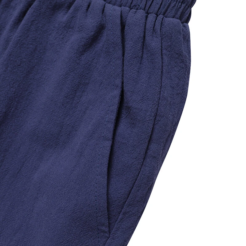 (image for)  Women Cotton Elastic Waist Solid Color Long Pants Casual Loose Straight Trousers