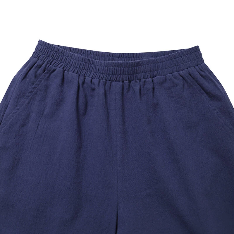 (image for)  Women Cotton Elastic Waist Solid Color Long Pants Casual Loose Straight Trousers