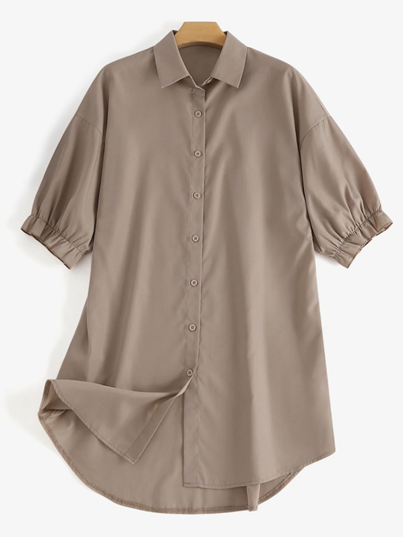 (image for)  Women Daily Casual 3/4 Length Sleeve Solid Color Shirt Dresses