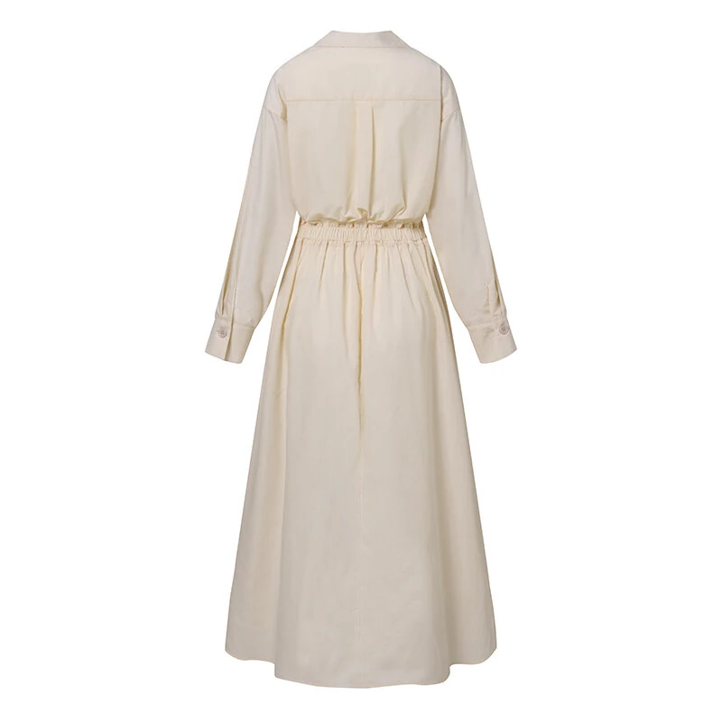 (image for)  Women Fashion Autumn Sundress Elegant Women Lapel Neck Long Sleeve Solid OL Vestidos Robe Femme Long Shirt Dress Oversized