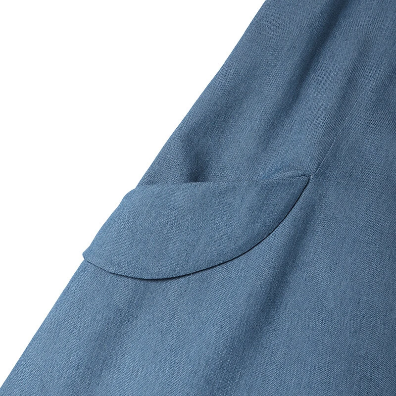 (image for)  Women Fashion Denim Overalls Dress Summer Sleeveless Casual Loose Sundress Solid Color Maxi Dress With Pockets