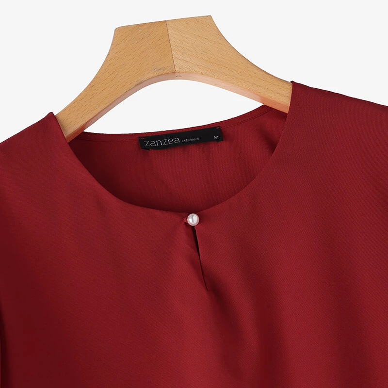 (image for)  Women Fashion Short Sleeve Ruffles Blouse Elegant Office OL Shirt Casual O Neck Solid Tops
