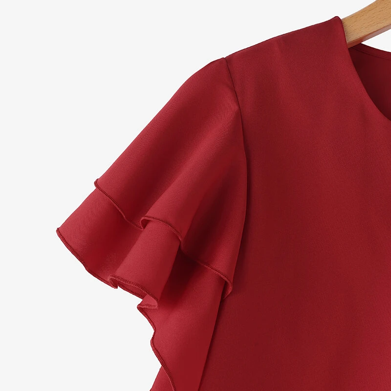 (image for)  Women Fashion Short Sleeve Ruffles Blouse Elegant Office OL Shirt Casual O Neck Solid Tops