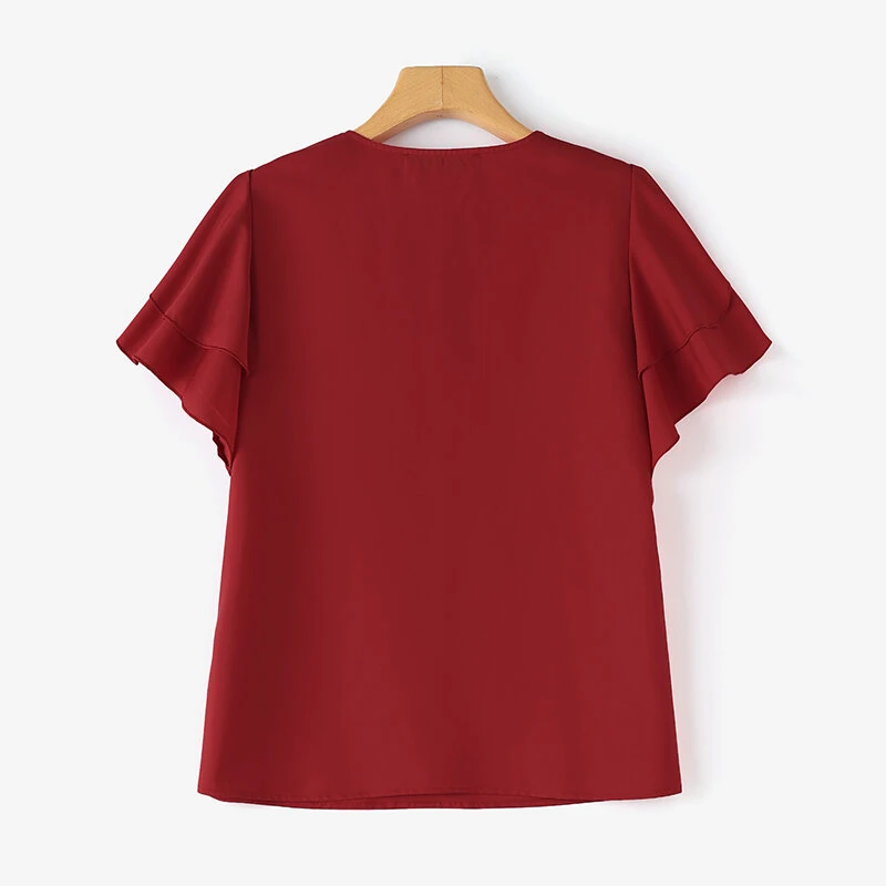 (image for)  Women Fashion Short Sleeve Ruffles Blouse Elegant Office OL Shirt Casual O Neck Solid Tops