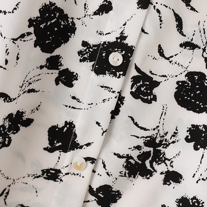 (image for)  Women Flowers Print Shirt Ruffled stand-up Collar Design Vintage Blouse Medium-length Sleeve Plus Size Blouse Tops for Women