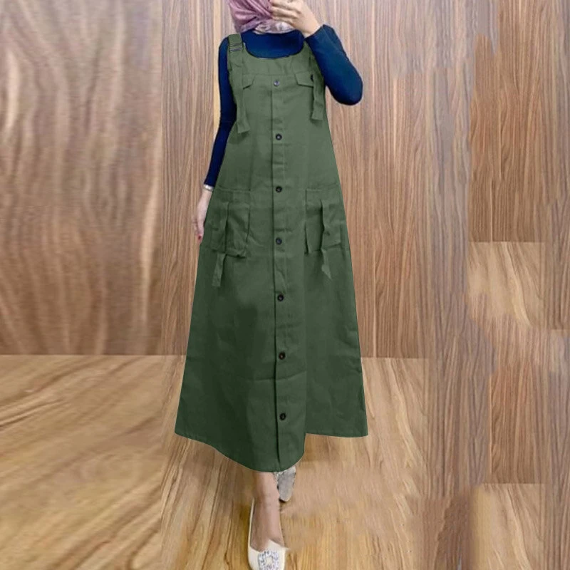 (image for)  Women Maxi Dress Solid Color Wide Halter Dress Comftable Workwear Wide Straps Long Dress Plus Size