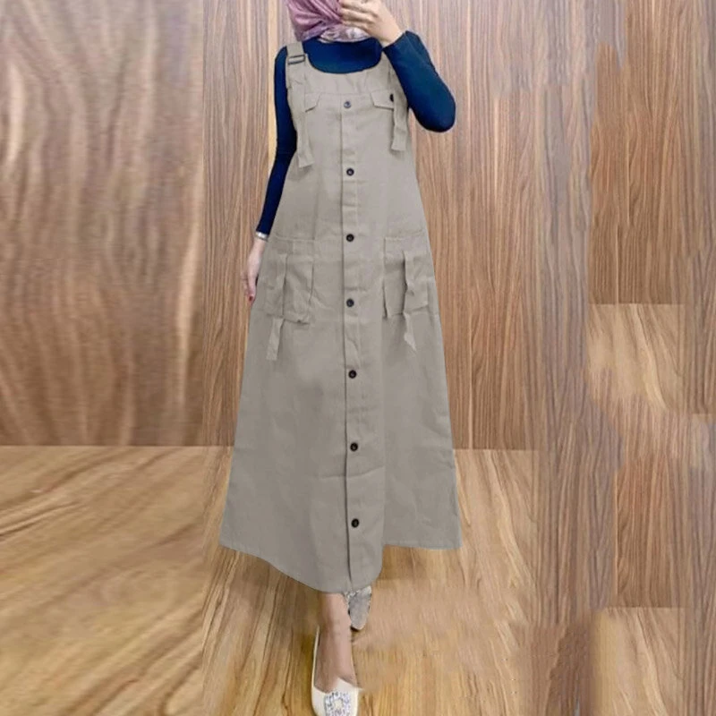 (image for)  Women Maxi Dress Solid Color Wide Halter Dress Comftable Workwear Wide Straps Long Dress Plus Size