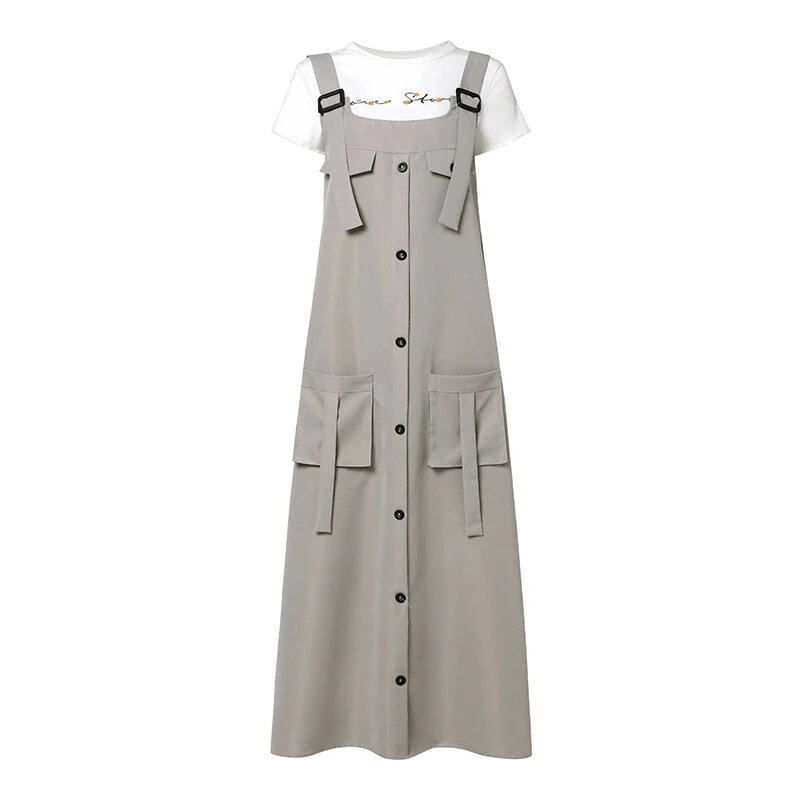 (image for)  Women Maxi Dress Solid Color Wide Halter Dress Comftable Workwear Wide Straps Long Dress Plus Size