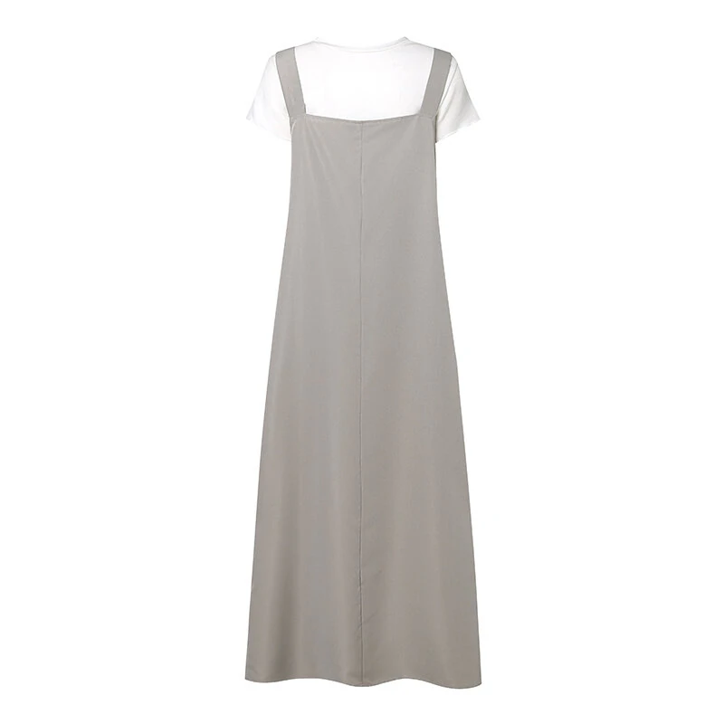 (image for)  Women Maxi Dress Solid Color Wide Halter Dress Comftable Workwear Wide Straps Long Dress Plus Size