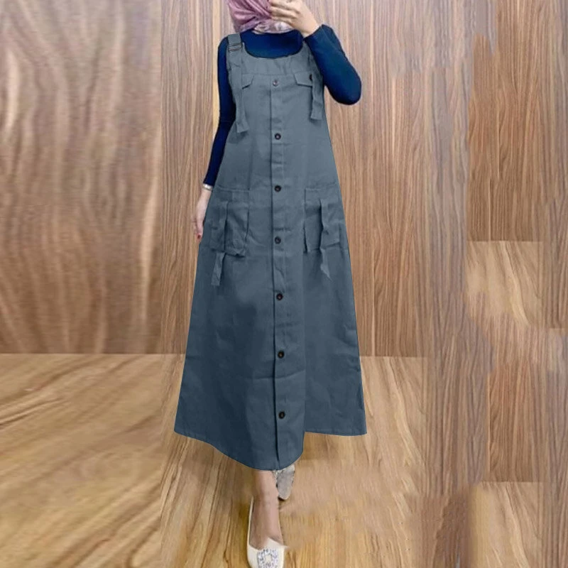 (image for)  Women Maxi Dress Solid Color Wide Halter Dress Comftable Workwear Wide Straps Long Dress Plus Size